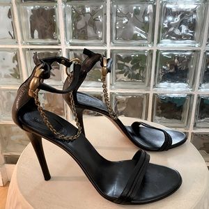 Gucci Vintage Horse-bit Black Ankle Strap Stiletto Sandals Heels